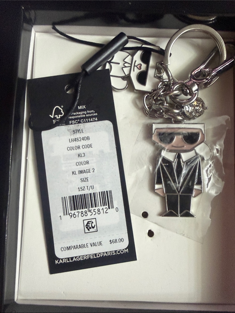 Karl Lagerfeld Black & Silver Character Charm Keychain - Men Accessories - Picture 5 of 5